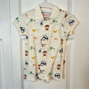 EUC Magnetic Me Organic Cotton Polo Romper, 3-6 months, Farm Animals